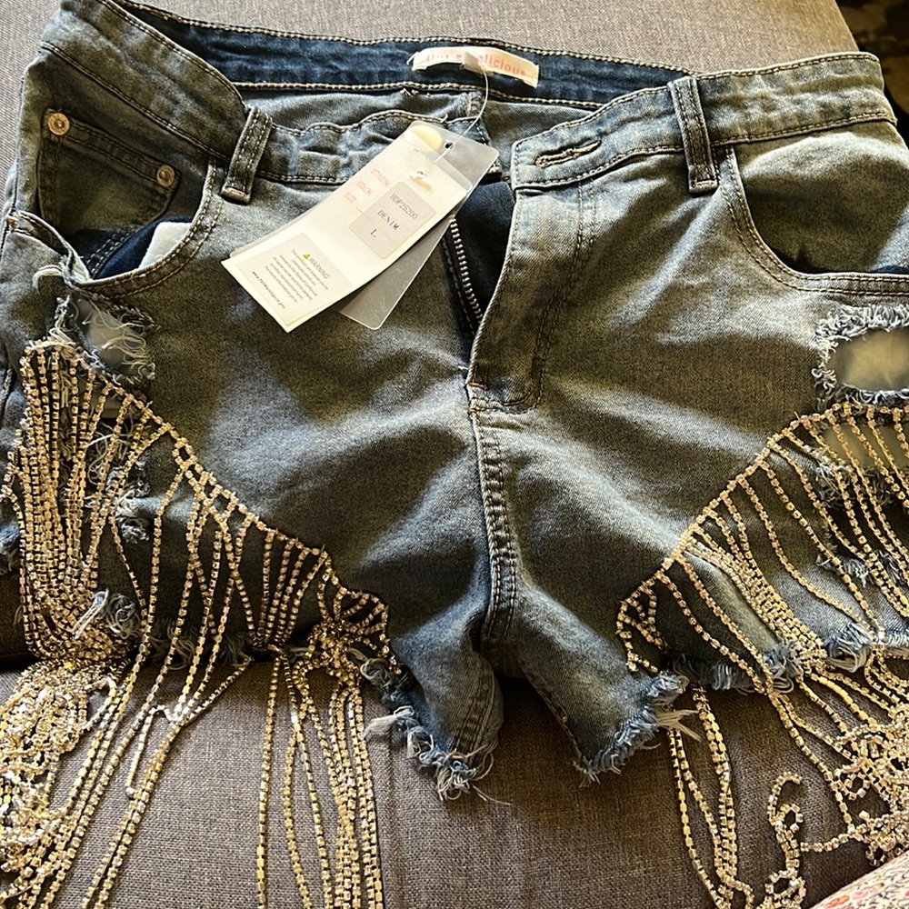 Denim jewel shorts